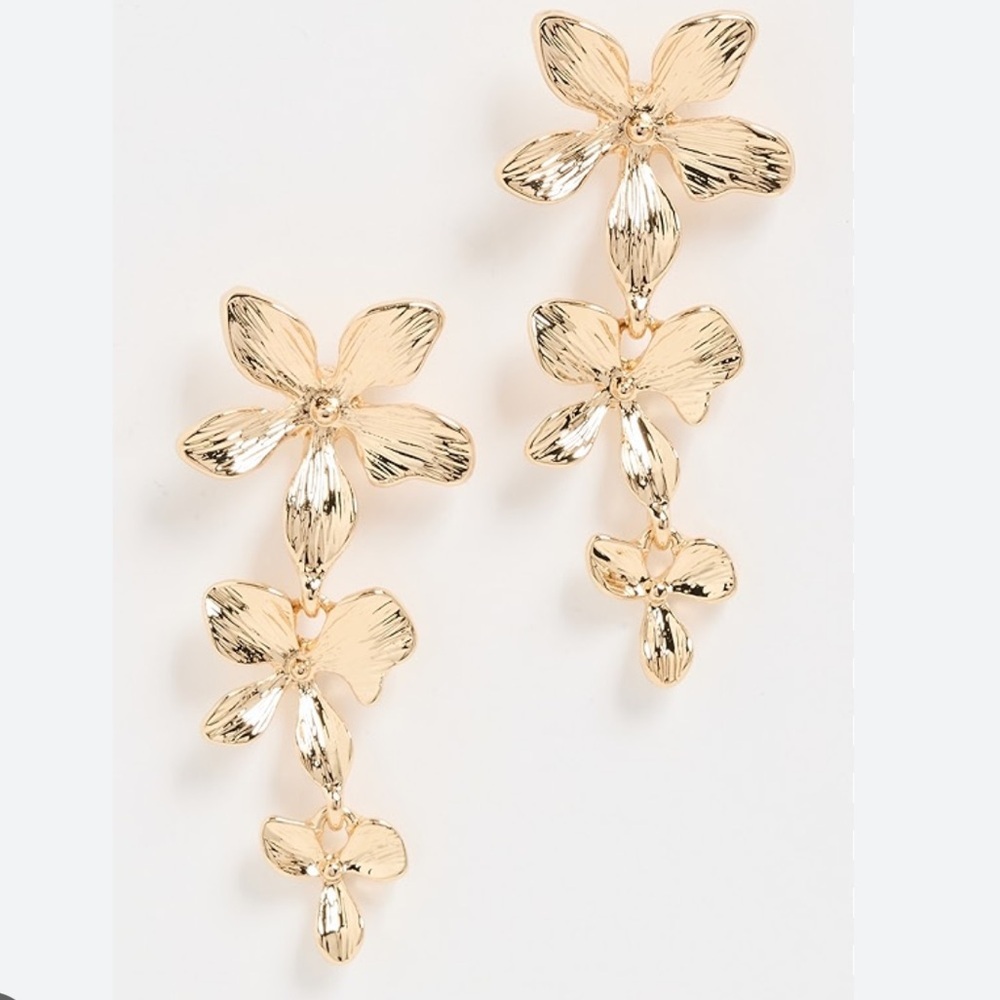 Anthropologie Shashi 18k Apana Statement triple Flower gold Earrings dangle✅ - Picture 5 of 5